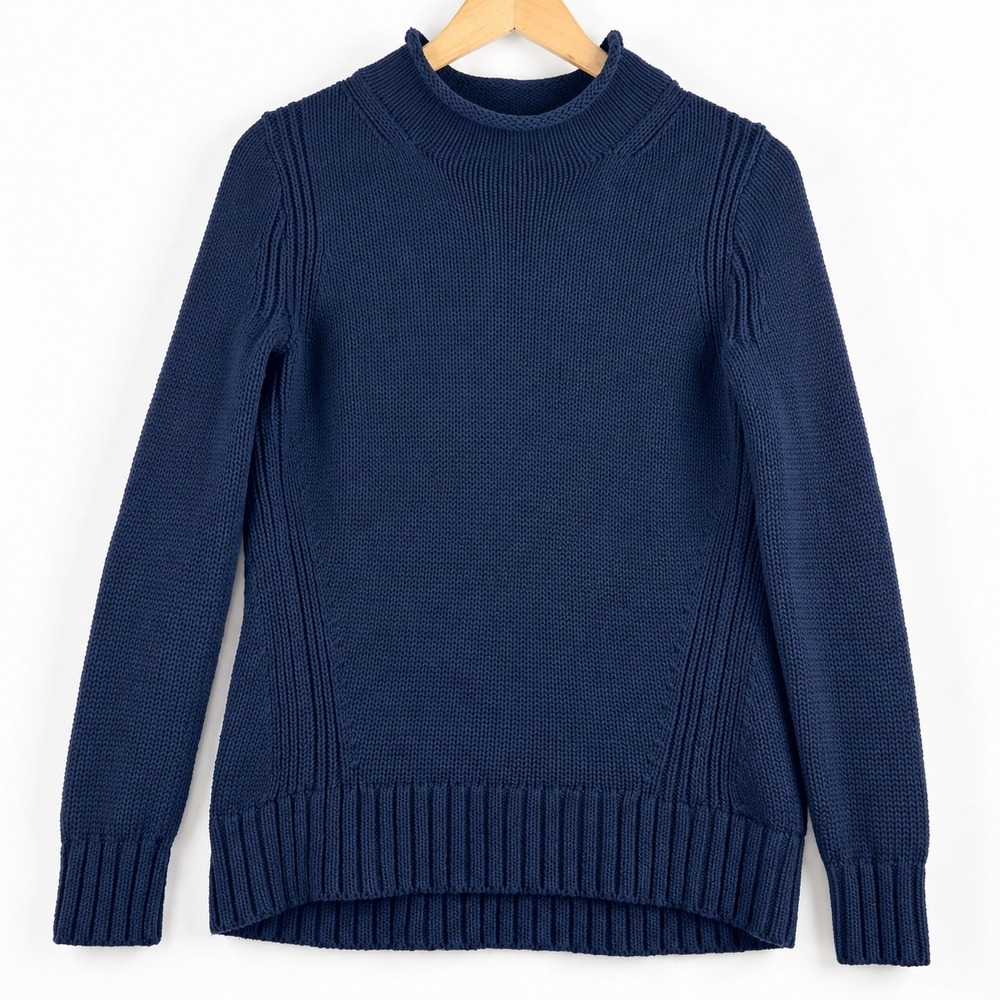J.Crew Always Navy Blue 100% Cotton Mock Neck Shaker Stitch Sweater XS